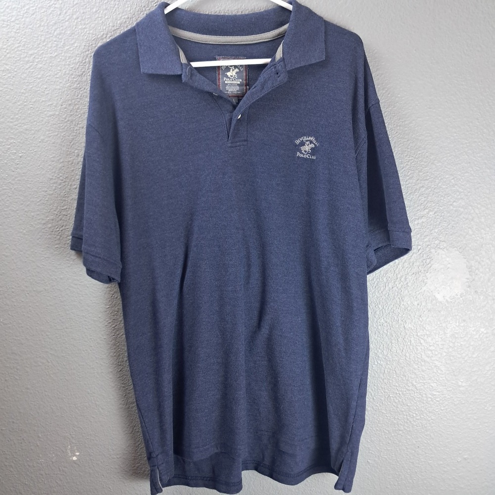 Beverly‎ Hills Polo Club Size L Men's Navy V-Neck Half Button Polo Shirt